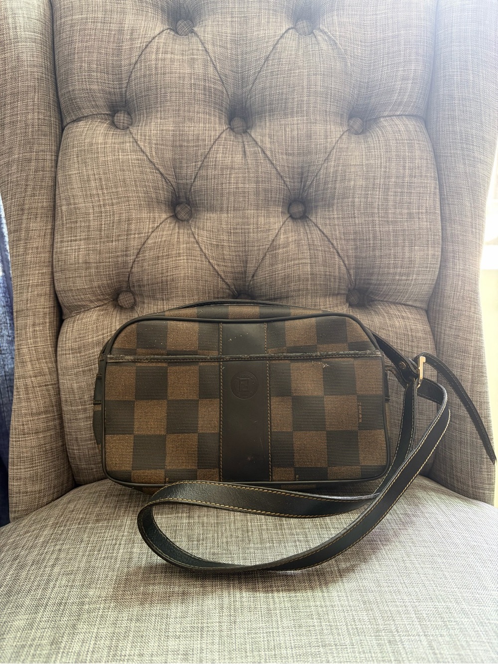 Vintage Fendi Brown Checkered Crossbody Bag